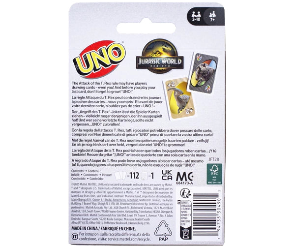 Jeu de cartes UNO Jurassic World